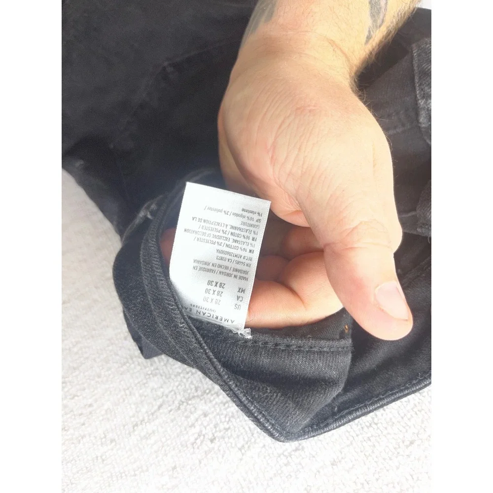 American Eagle Slim Straight Jeans Mens 28x30 Black Denim Airflex+‎ Stretch 3261